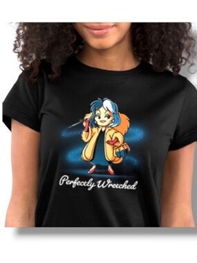 Disney Women’s Cruella Perfectly Wretched Black Short Sleeve Tee Halloween Top
